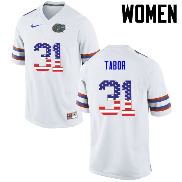 Florida Gators Women #31 Teez Tabor College Football Jersey USA Flag Fashion White